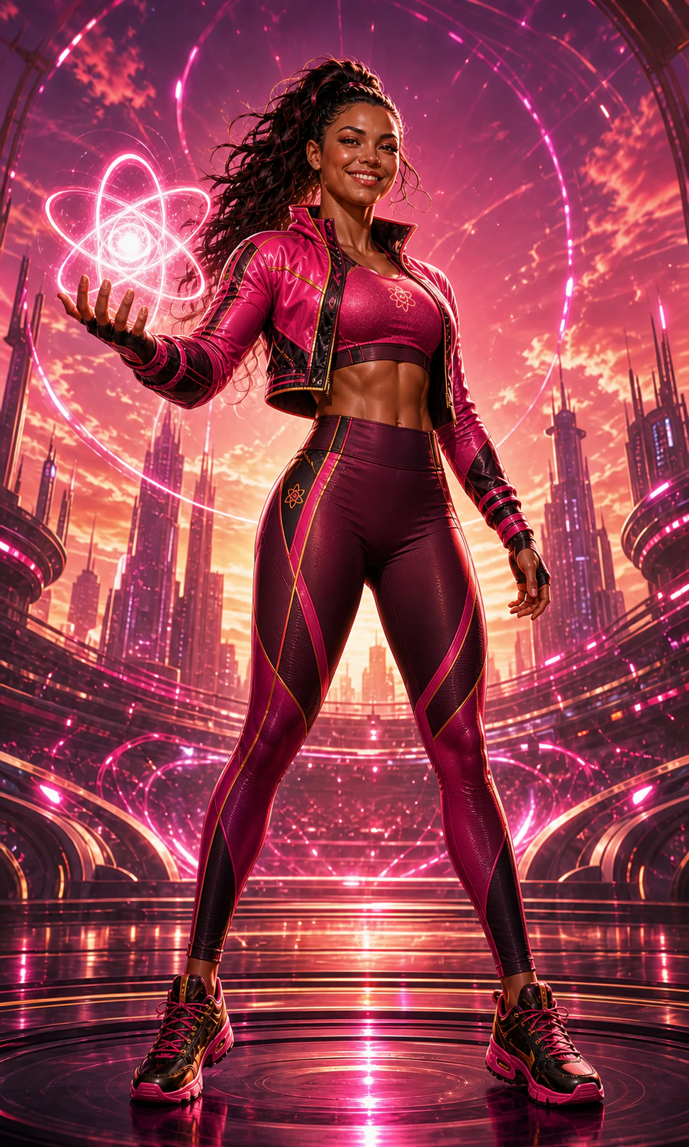 AtomicBod heroine modeling the pink Radiance Set