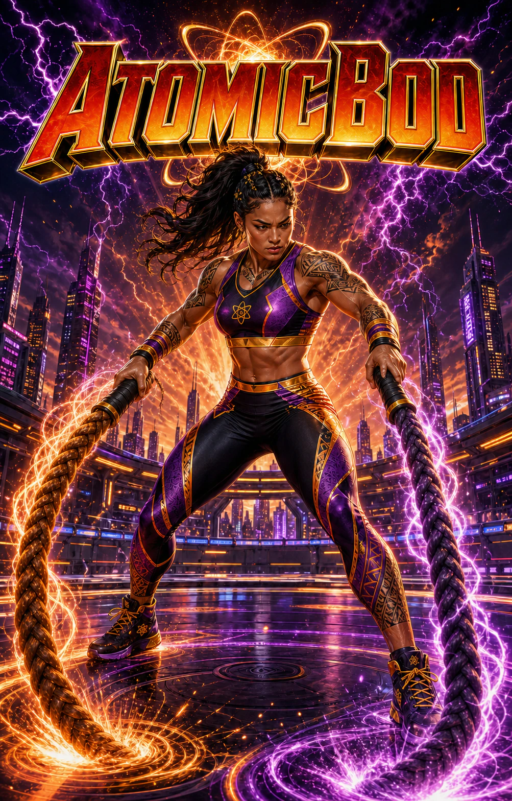 Pulse Titan AtomicBod superhero gripping battle-rope handles during training