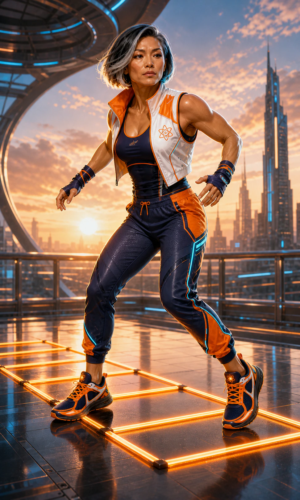 AtomicBod heroine performing agility drills in orange and yellow Nova Orange trainers