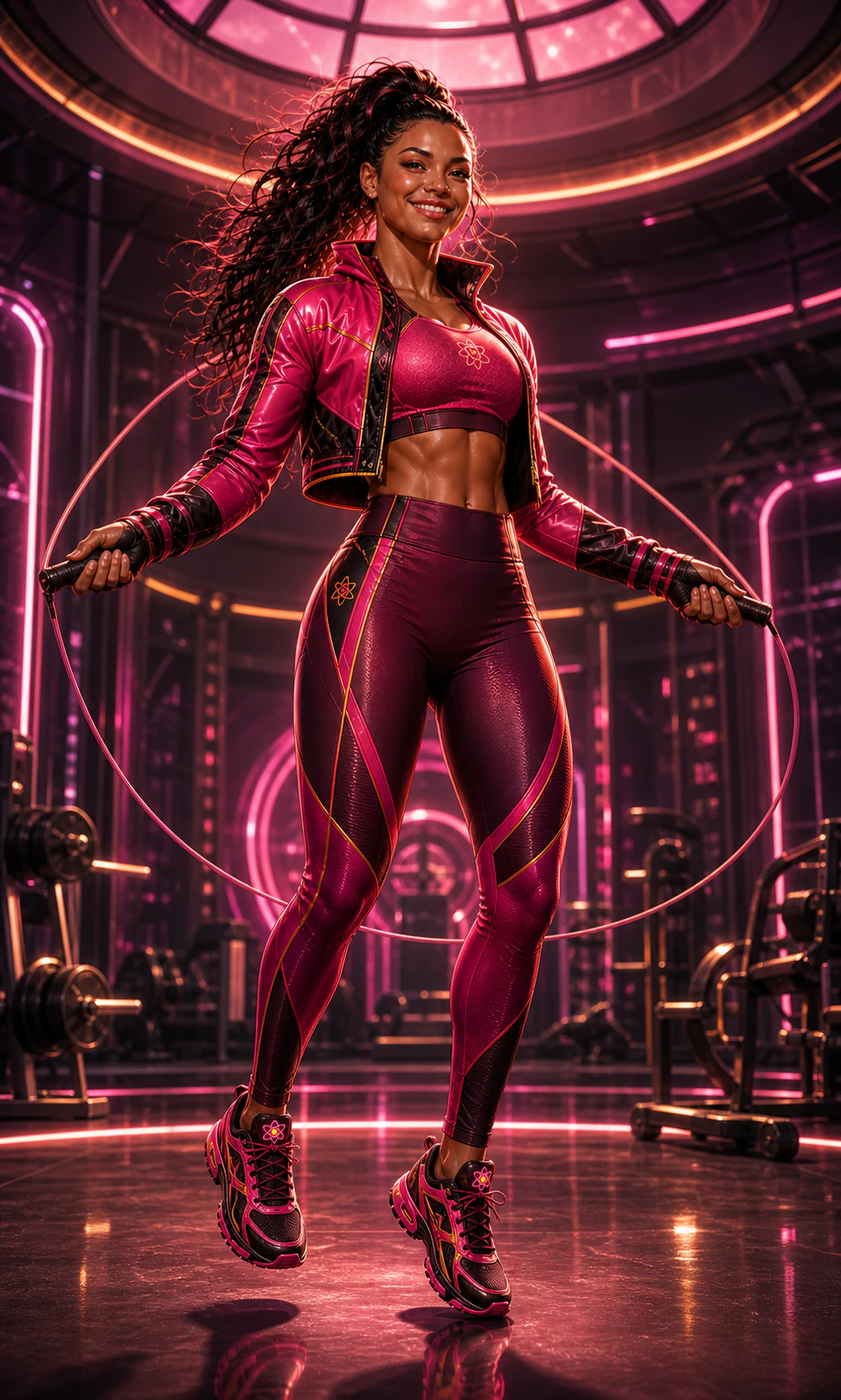 AtomicBod heroine skipping rope in Radiance Pink trainers